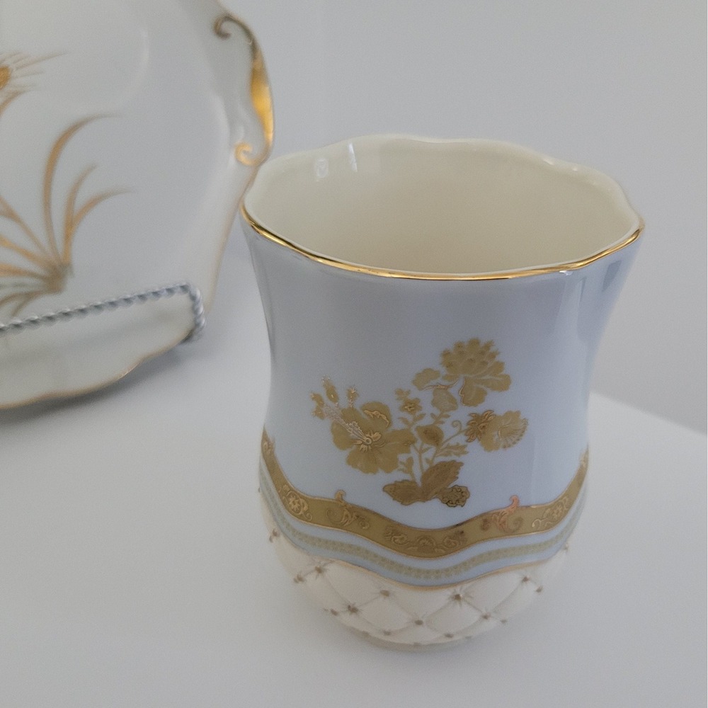 Gold Tumbler, Napoleon Blue, Gold Cream Ceramic Thumbler‎ Cup